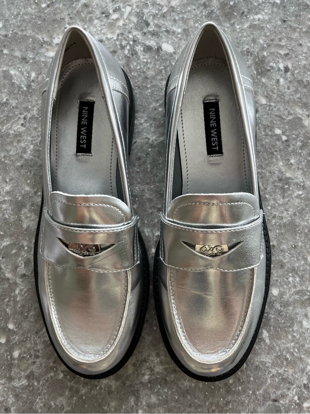 Nine West Metallic Silver Penny Loafers